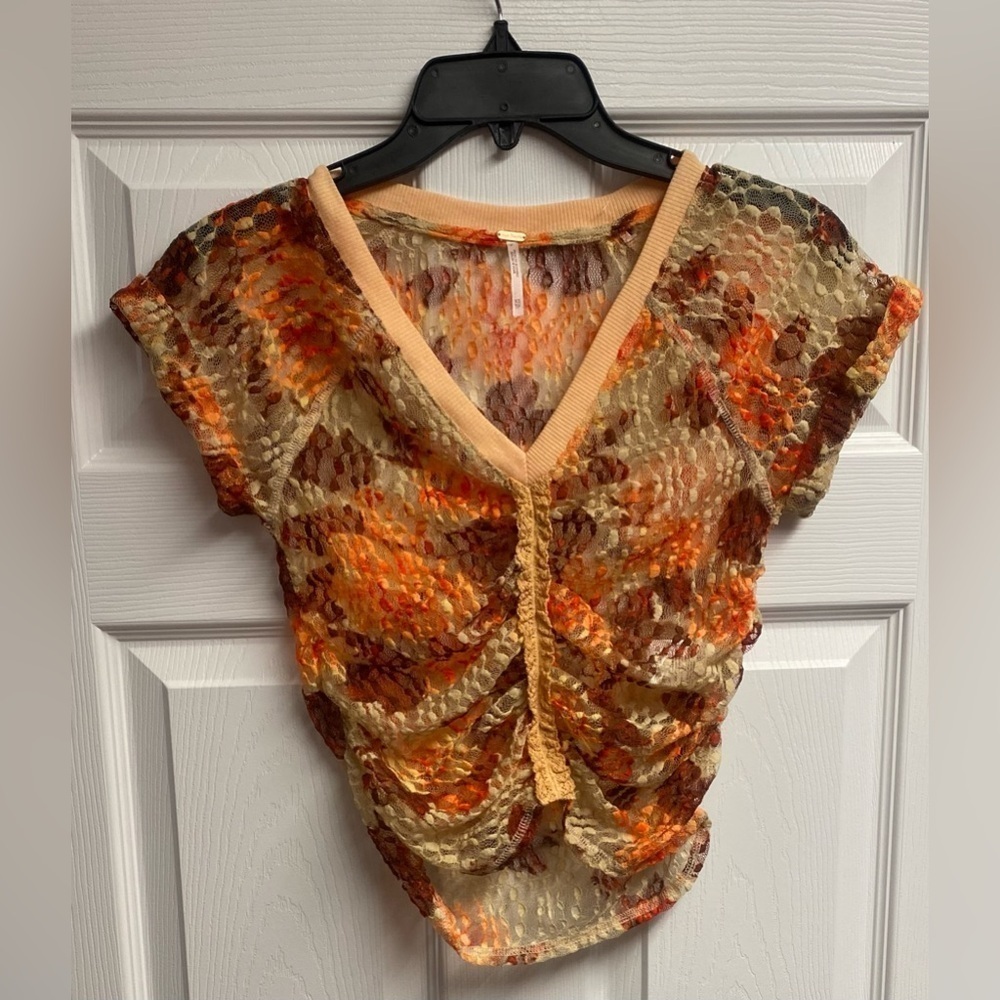 NWOT Free People Salona Floral Lace/Ruched Sheer Crop Top Size XS - Picture 2 of 5